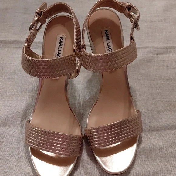 Karl Lagerfeld Cieone Muted Metallic Gold Heeled Sandals - Picture 3 of 9